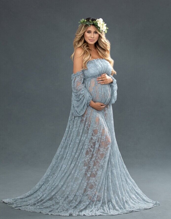 PinkBlush Black Long Sleeve Photoshoot Maternity Gown/Dress